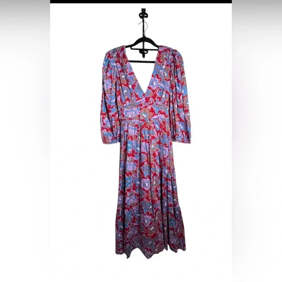 Caroline Constas Red and Blue Floral Long Sleeve Dress - Picture 3 of 8